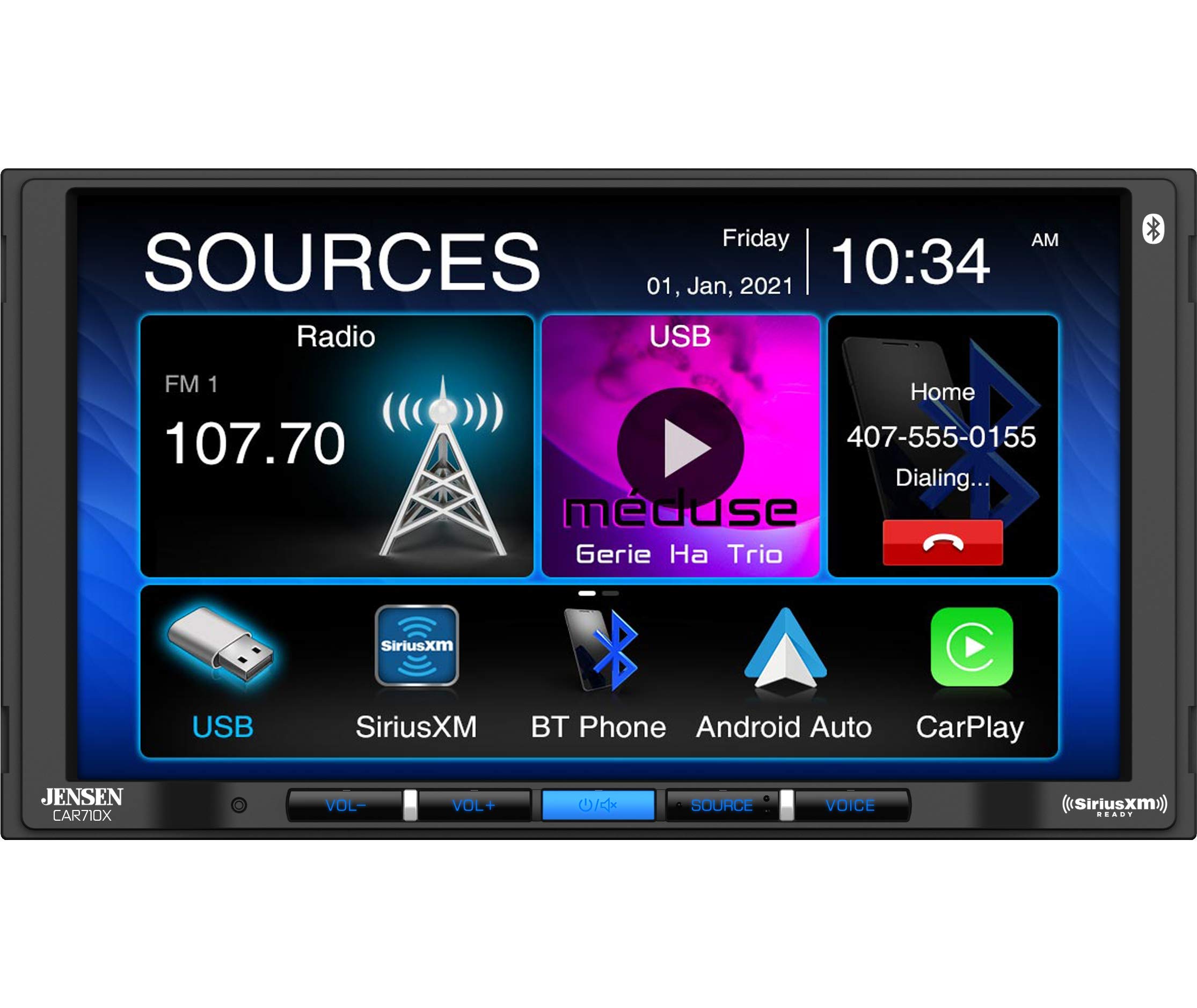 JENSEN Receptor multimedia sin mecanismo CAR710X 7 con Apple CarPlay l Android Auto l Listo para SiriusXM l Bluetooth integrado l Potencia MOSFET de 240 vatios (60 W x 4)