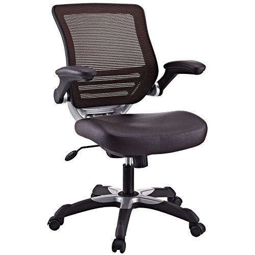 Modway Silla de oficina de malla de piel sintética Edge en marrón