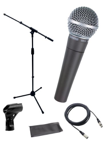 Shure Paquete de micrófono vocal dinámico cardioide SM58-LC con adaptador de soporte y estuche con cremallera