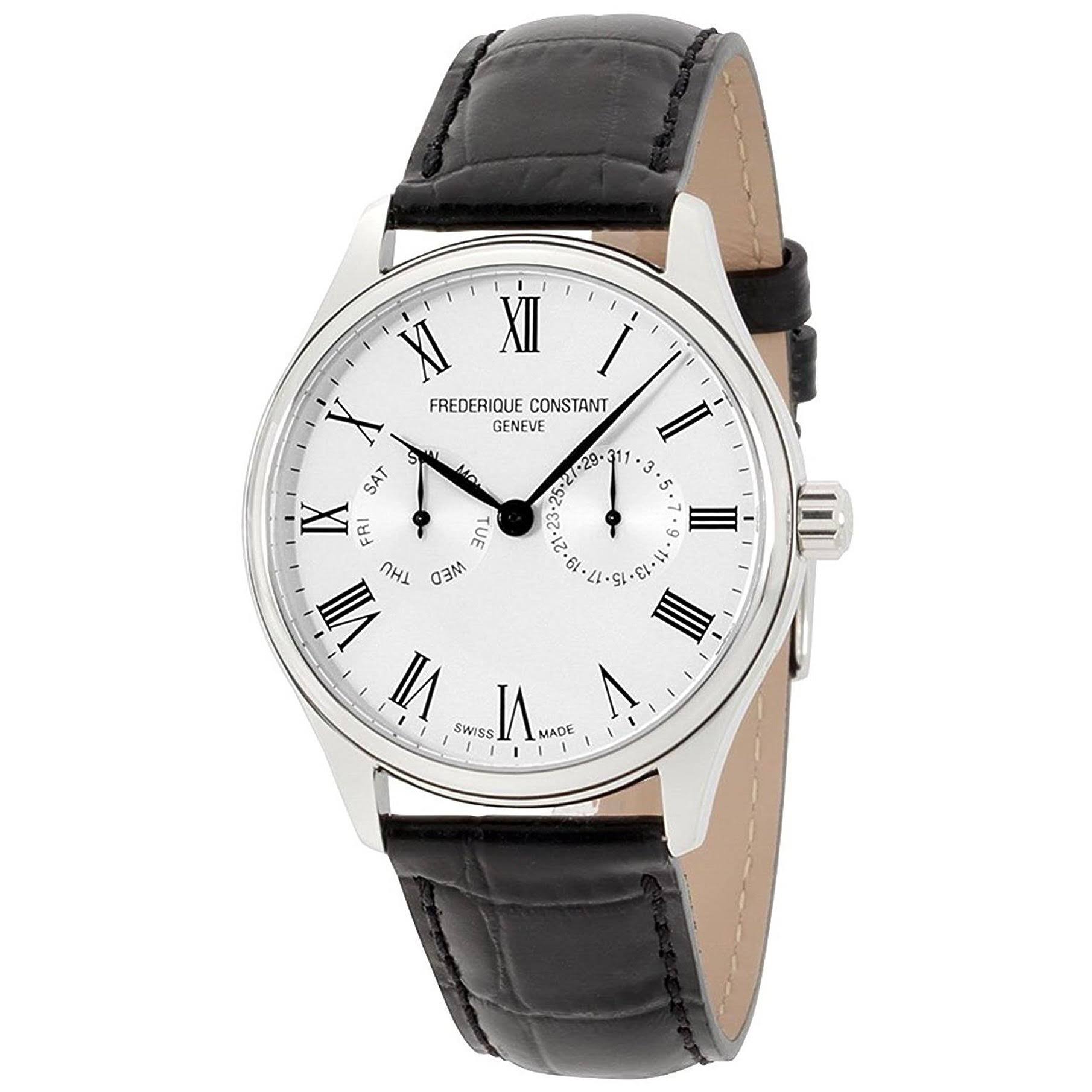 Frederique Constant Reloj clásico para hombre con correa de cuero y esfera plateada FC259WR5B6