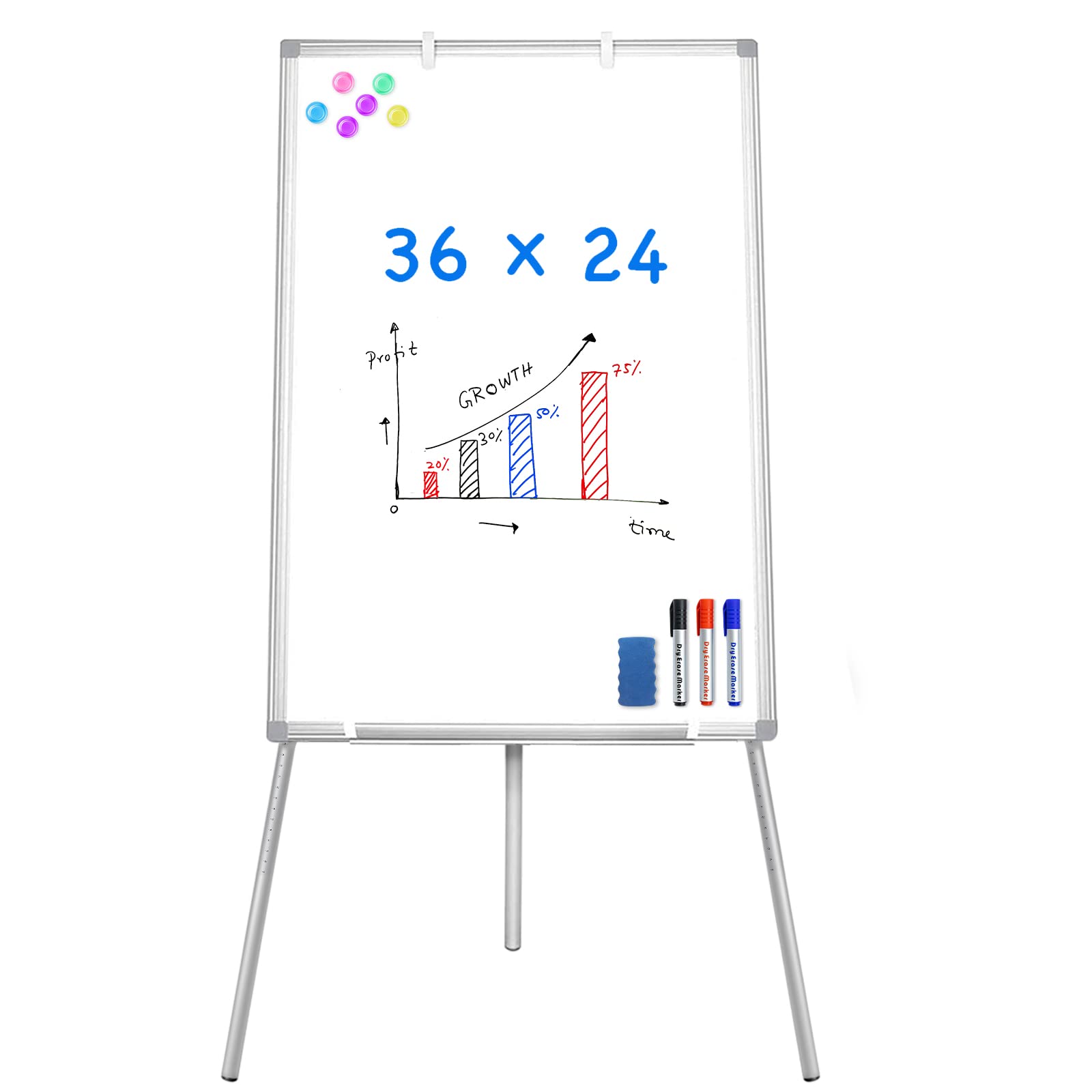  maxtek Pizarra blanca de caballete - Pizarra magnética portátil de borrado en seco 36 x 24 Trípode Pizarra blanca Altura ajustable Rotafolio Soporte de caballete Pizarra blanca para oficina o enseñanza...