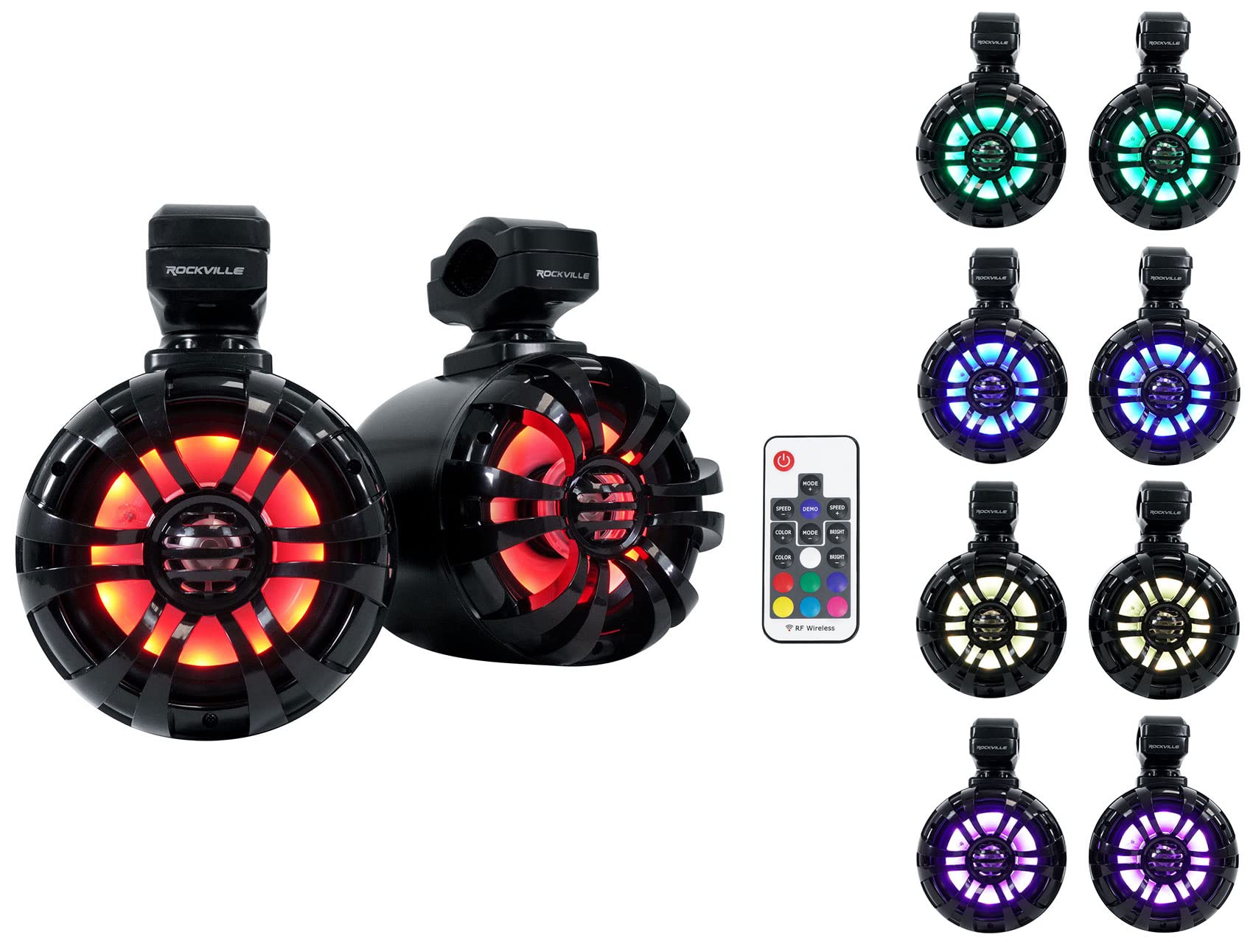 Rockville (2) WB50KLS Negro 5.25'' 250w Metal Marine Wakeboard LED Torre Altavoces