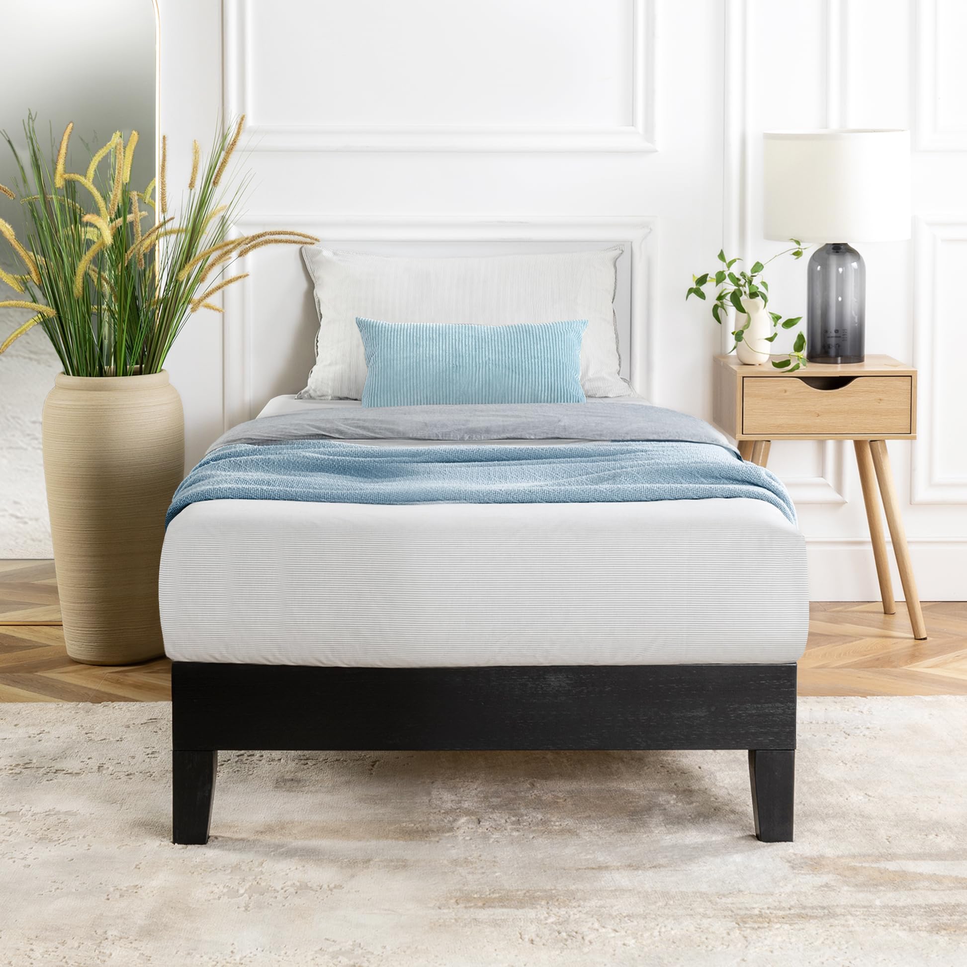 Mellow Cama con plataforma de madera maciza Naturalista...