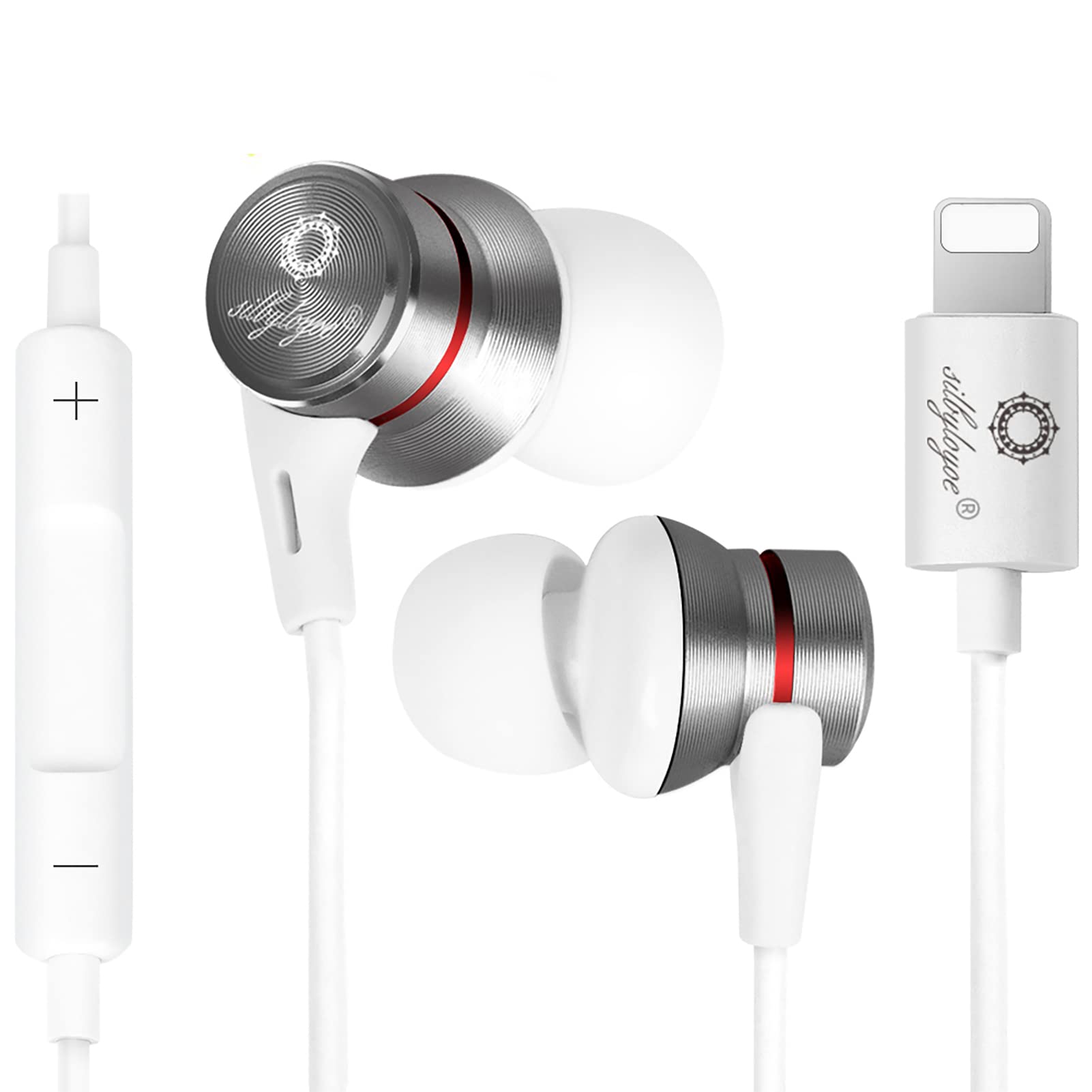  silbyloyoe Auriculares iPhone para iPhone Auriculares para iPhone Auriculares intrauditivos Lightning Auriculares Lightning certificados por MFi con controlador de micrófono Compatible con iPhone 11...