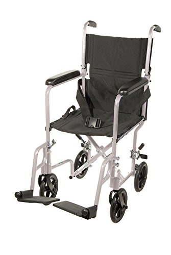 Drive Medical Silla de ruedas de transporte ligera plateada/asiento de 19'