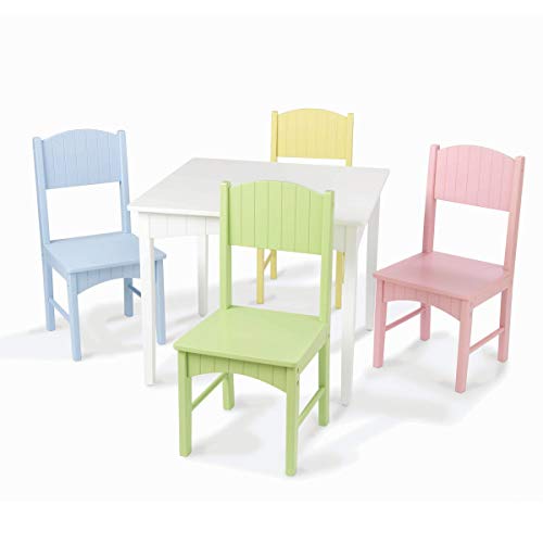 KidKraft Juego de mesa y 4 sillas de madera para niños Nantucket con detalle de revestimiento - Pastel