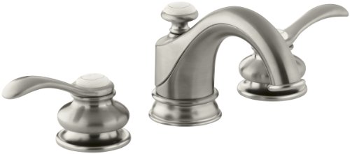 KOHLER Fairfax K-12265-4-BN Grifo de baño amplio de 2 manijas con ensamblaje de drenaje de metal en níquel cepillado